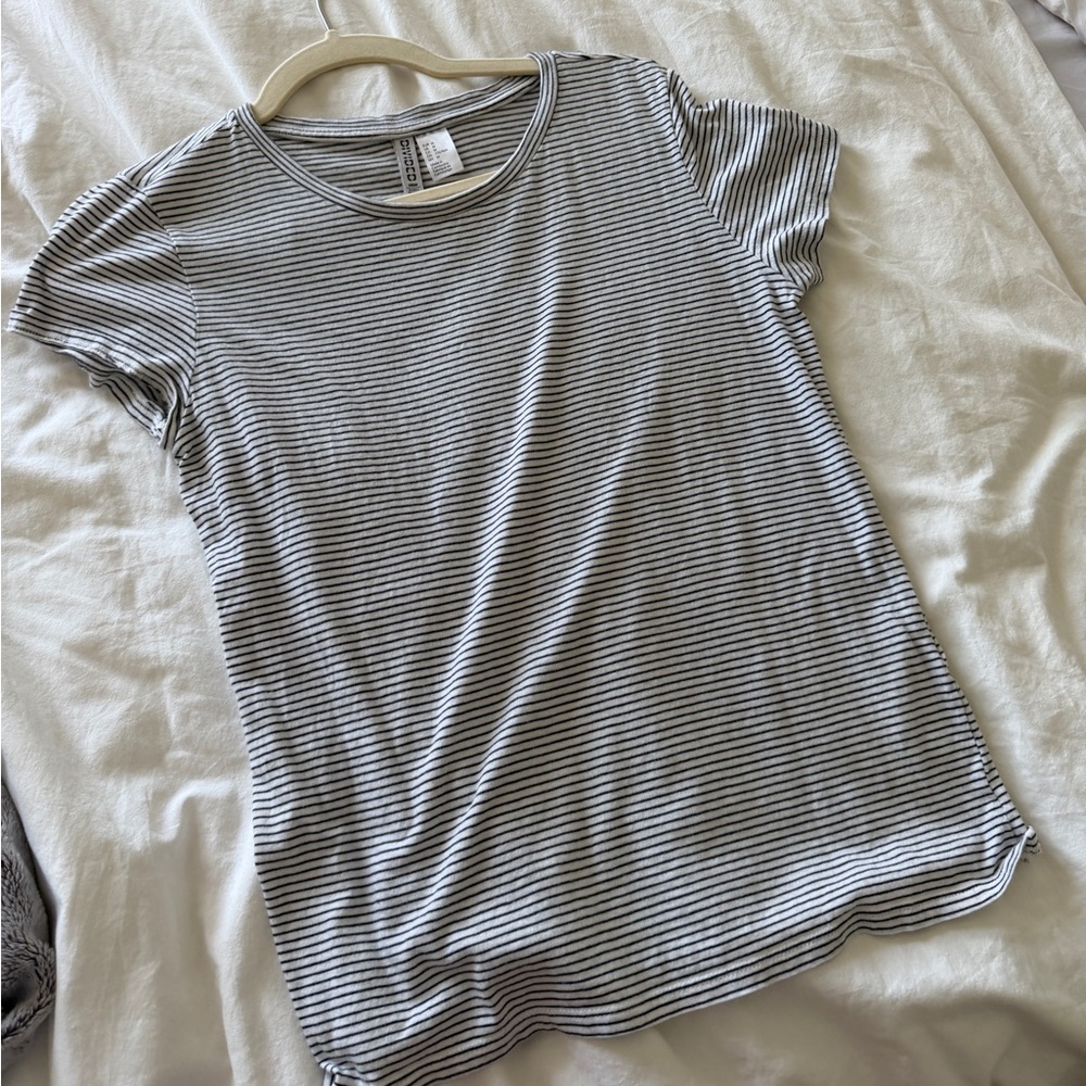 Striped Short-Sleeve Crewneck Top - Black & White